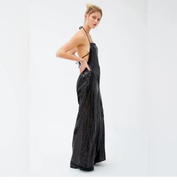 Elwood wide leg halter sequined black jumpsuit - Image 9