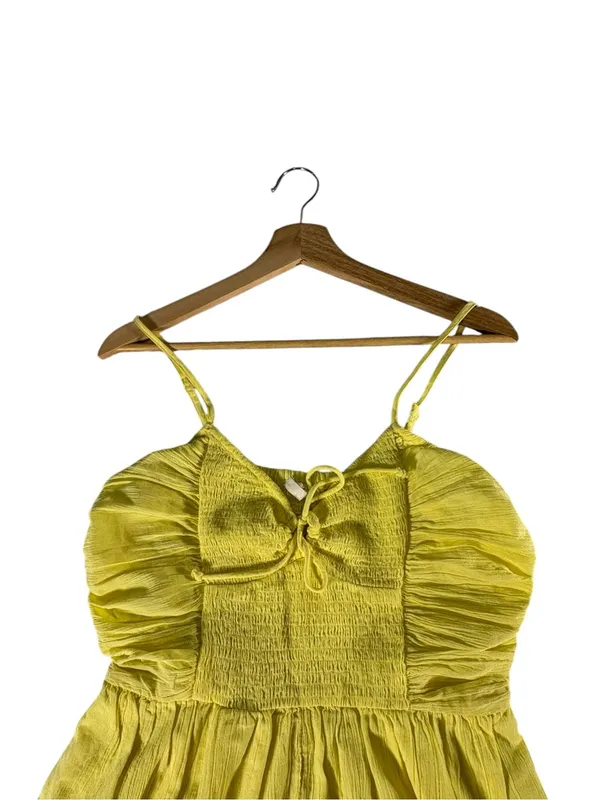 Aerie Smocked Keyhole Romper Womens M NWT Yellow Babydoll Cami Summer - Image 4