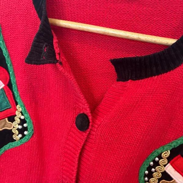 Samantha Taylor Red Christmas Stocking Cardigan‎ Size Large - Image 4