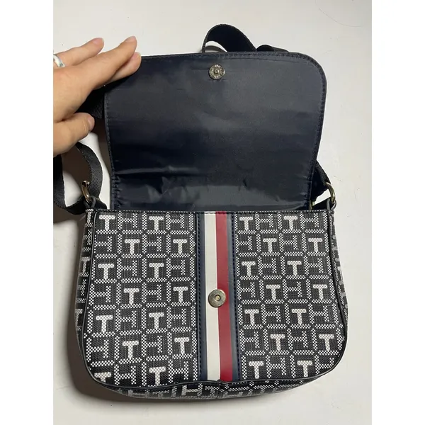 Tommy Hilfiger Crossbody Bag Womens Small Black Monogram‎ Logo Preppy Classic - Image 3