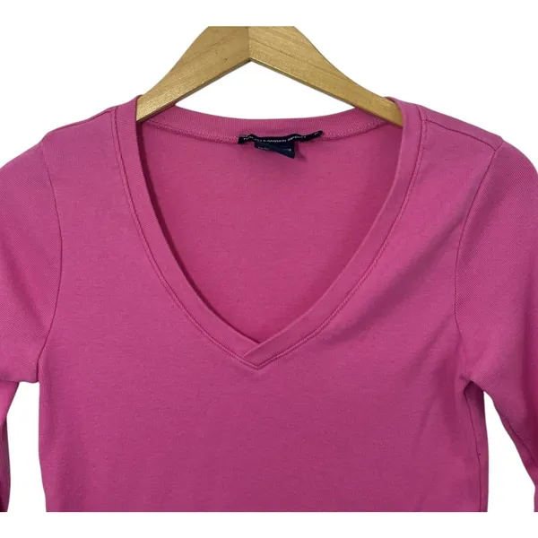 Ralph Lauren Sport V-Neck Top Pink Pony Medium Long Sleeve Old Money Women’s - Image 3