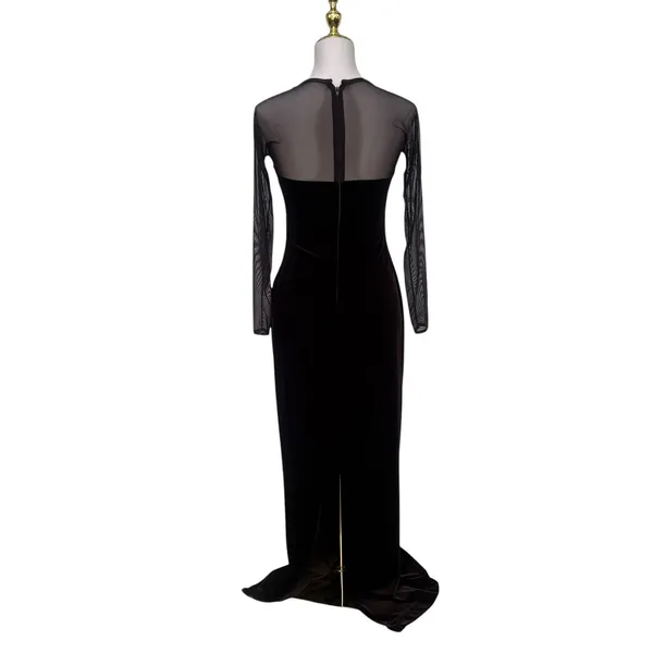 VTG 90s‎ Cache Velvet Beaded Evening Gown XS Brown Sheer Mesh Maxi FairyGrunge - Image 5