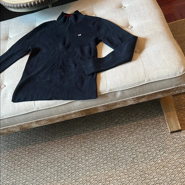 Ralph Lauren Polo Jeans Navy Red Quarter Zip Sweater Size Large - Image 3