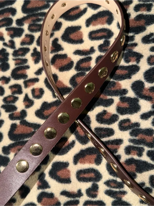 2000s brown leather belt with gold studs - Image 2