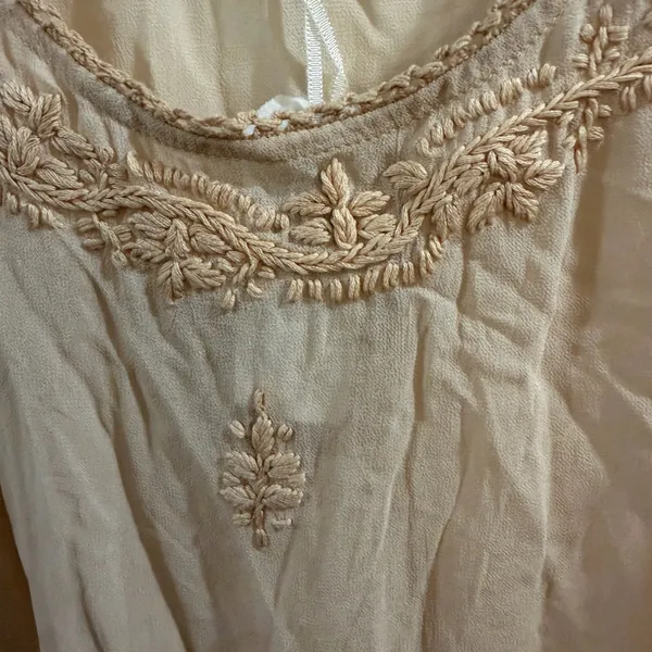 Beige Embroidered Women's Top Tan Size L - Image 2