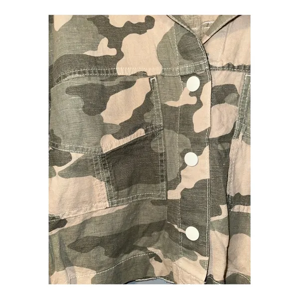 Zara Green Camo‎ Linen Blend Cropped Jacket, Womens Medium - Image 5