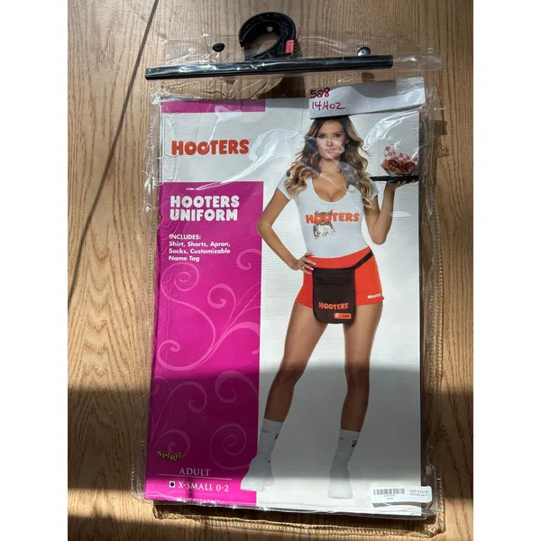 New Spirit 5pc Hooters girl Halloween Costume Shorts Pouch Socks Name Tag Xs 0-2 - Image 13