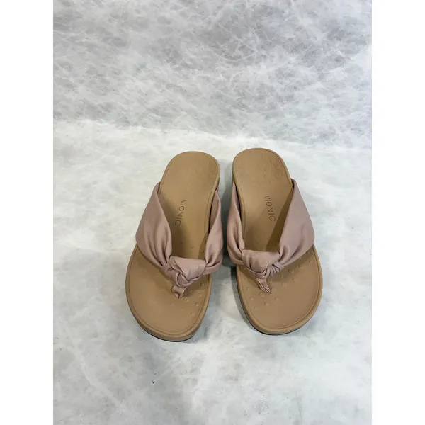 Vionic Rosalind Tan Leather Knotted Platform Thong Sandals Womens 9 Wide TVW5476 - Image 2