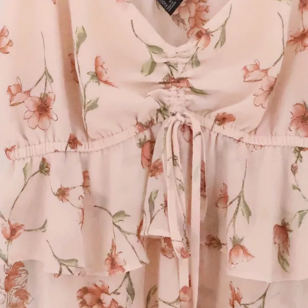 Floral Ruffle Milkmaid‎ Babydoll Top Womens Size S Pink Coquette Fiary Chiffon - Image 2