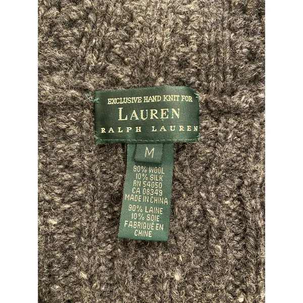 Lauren Ralph Lauren Hand Knit Gray Wool & Silk Sweater M Cottagecore Preppy - Image 7