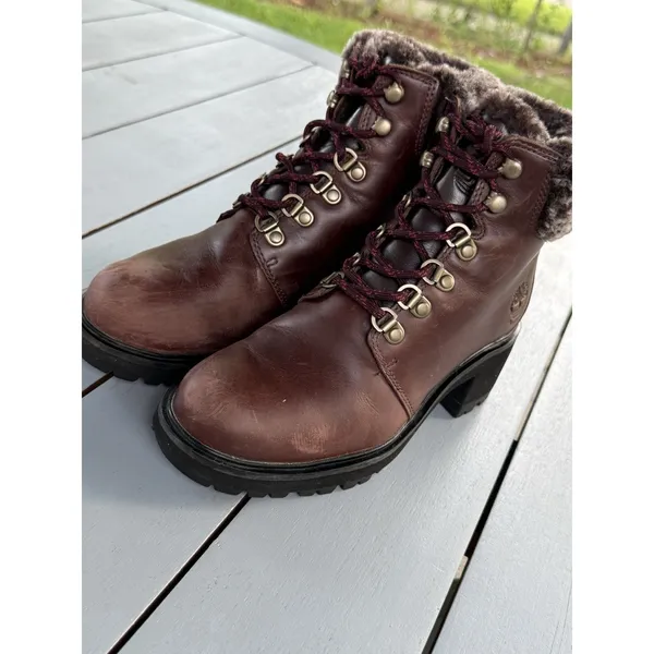 Timberland Women Size 5.5 Kinsley Waterproof Brown Leather Faux Fur Ankle Boot - Image 5