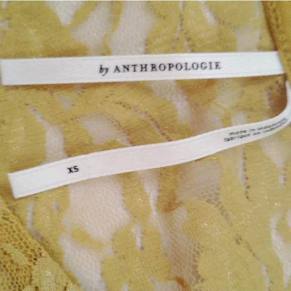 Anthropologie Mustard Yellow Sheer Lace Long Sleeve Top Shirt XS - Image 4