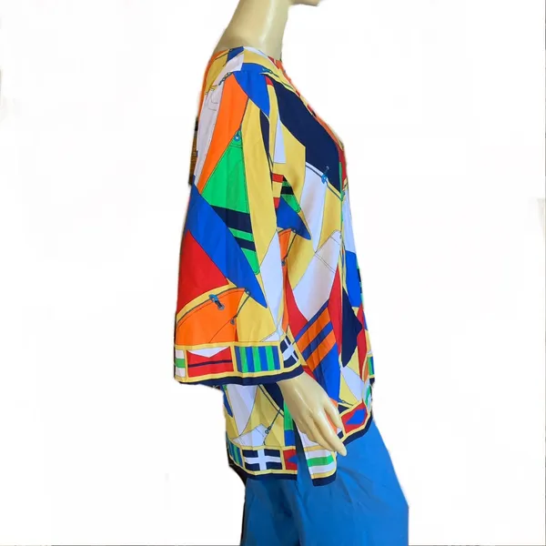 Lauren Ralph Lauren Bright Multi-Color "Sails" Nautical Theme Tunic Top (L) - Image 5
