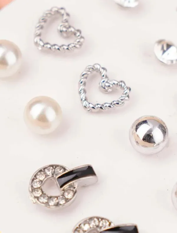 NEW - 6 pairs of stud earrings, bow jewelry, heart earrings, pearl earrings, minimalist jewelry silver - stocking stuffer - Image 3