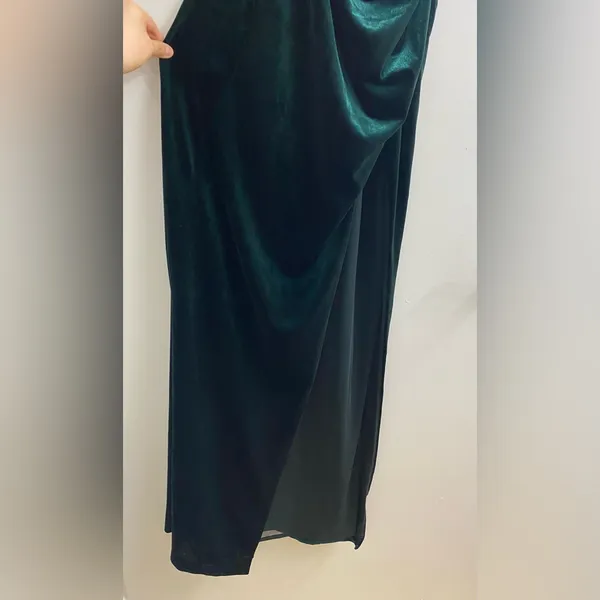 BHLDN Luella Emerald Green Strapless Velvet Side Slit Maxi Dress XS - Image 12