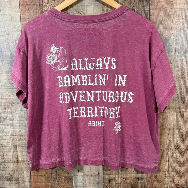 Ariat Boxy Crop Tee XL Western Graphic Pink Distressed Oversized Cowgirl Casual - Image 2