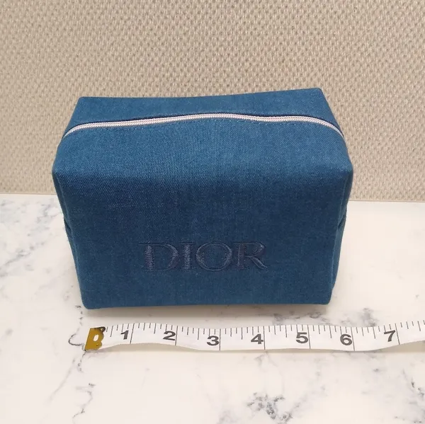 DIOR Denim Embroidered Cosmetic Zipper Trousse Pouch Makeup Cosmetics Bag New - Image 8