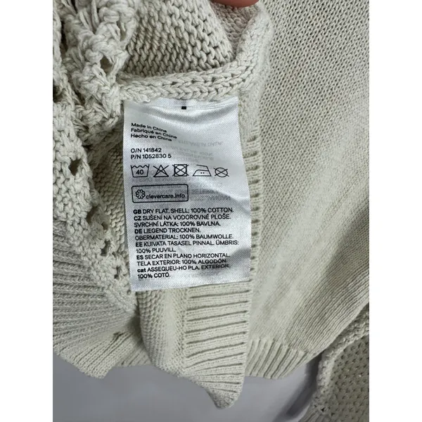 H&M Open Knit Collared Button Down Cardigan Womens Medium Ivory Tennis Prep‎ - Image 7