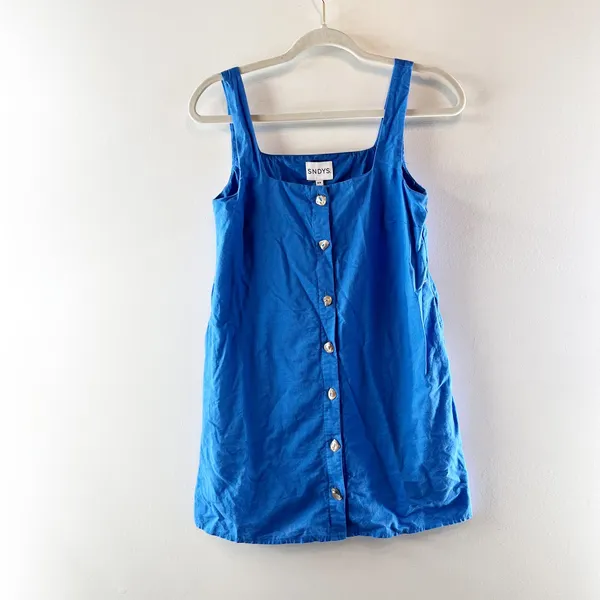 SNDYS Shelley Button Up Square Neck Mini Dress Blue XS - Image 2