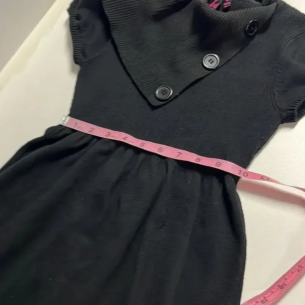 Imperfect black‎ mini sweater dress ribbed top cute buttons stretchy XXS XS - Image 4