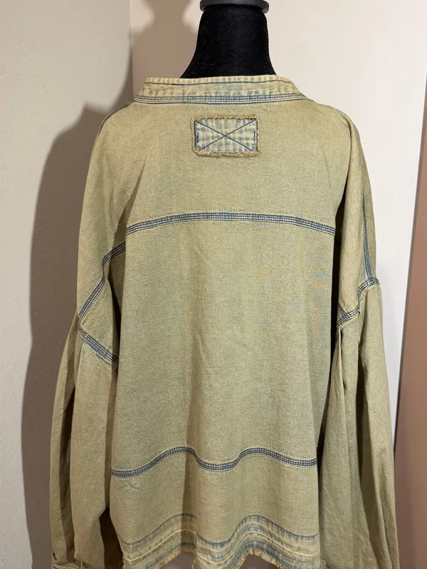 FP “We The Free” Jude Denim Oversized Washed Olive Green V-Neck Oversized Tunic - Image 4