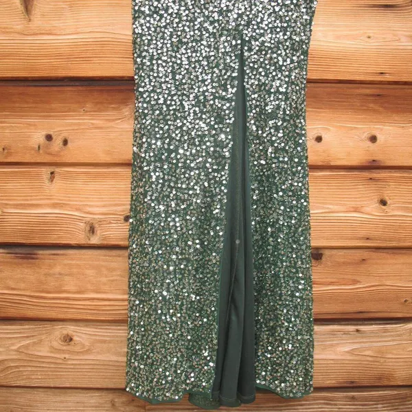 Mac Duggal 5489 Womens Green Cap SLEEVE SEQUINED HIGH SLIT GOWN - Image 10