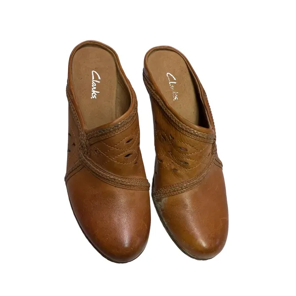 Clarks Brown Leather Chiffon Lily Block Heel Clogs SZ‎ 8 - Image 10