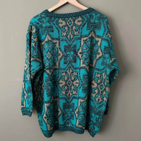 Vintage Green Limited Express 1987 Green & Gold Sweater - M - Image 2