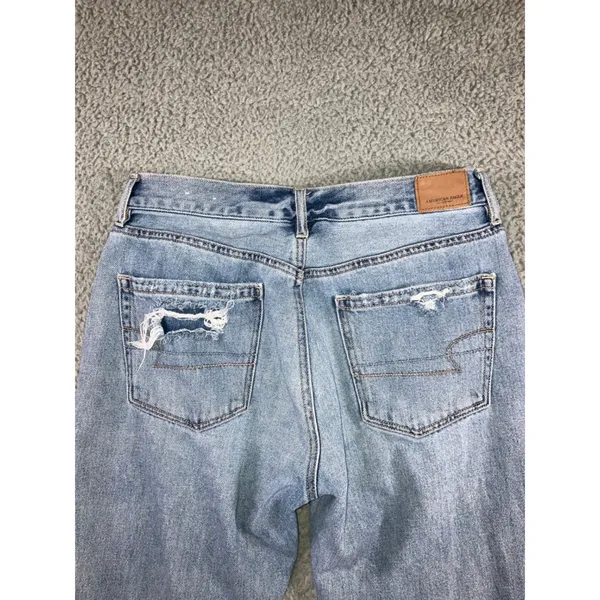 American Eagle Girlfriend Jeans Women 8 Short High Rise‎ Distressed Thrashed - Image 14