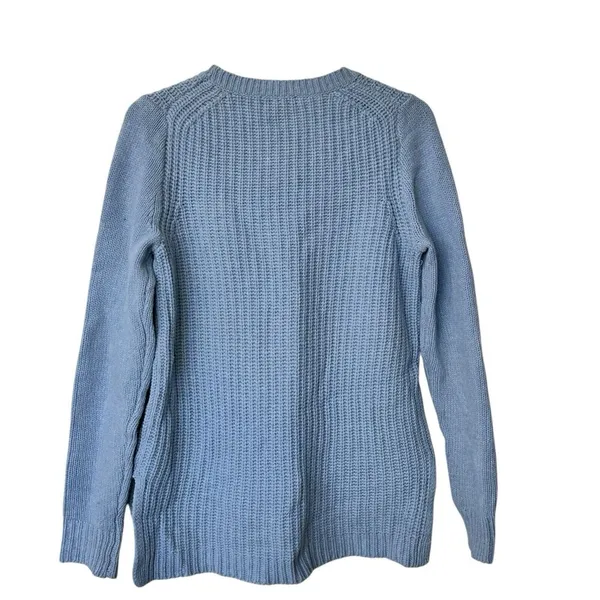 J. Crew chunky knit 100% wool icy blue thick sweater crew neck size small - Image 2