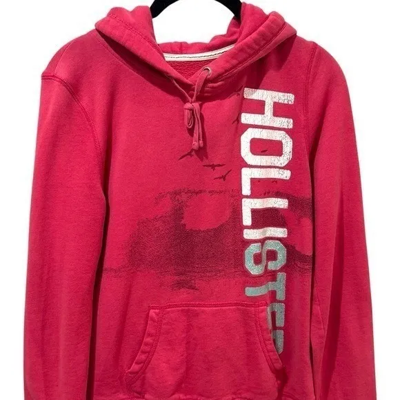 Y2K Hollister Spellout Pink Hooded Pullover Comfort Collegiate Coastal Size M - Image 4
