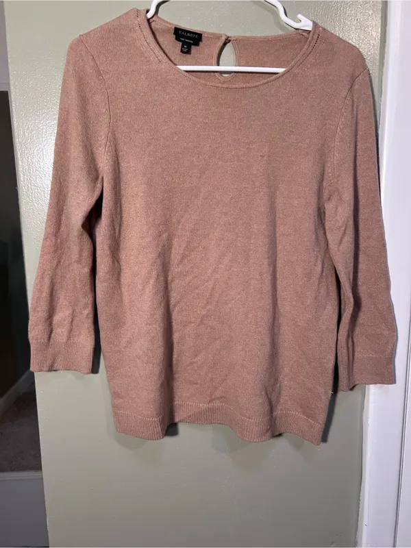 Talbots Women’s Sz Medium Pure Cashmere Sweater Dark Chestnut Heather 3/4 Sleeve - Image 4