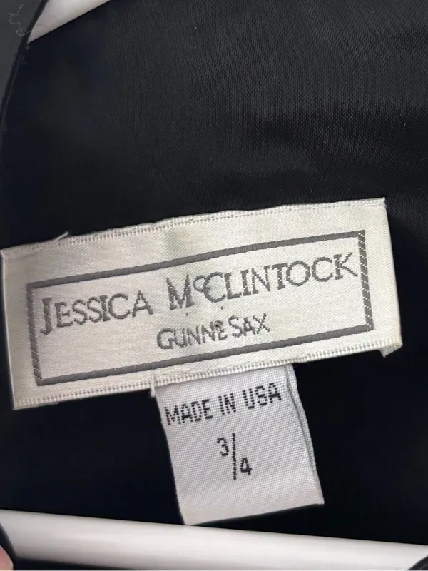 Vintage 1990s Jessica McClintock Gunne Sax Black Satin Formal Evening Gown - Image 5