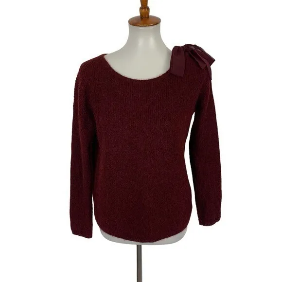 Sézane Sweater Small Maroon Mohair Alpaca Blend Bow Shoulder - Image 2