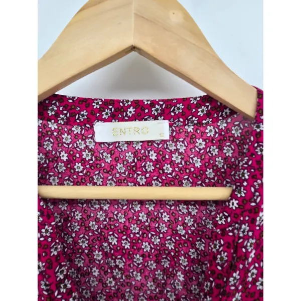 Entro Tunic Dress Womens Small Magenta Floral Boho V-Neck Tassel‎ Mixed Print - Image 2