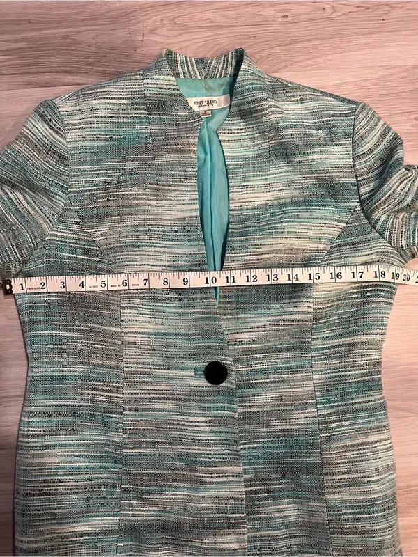 Jones studioTeal‎ and Cream Textured Bouclé Blazer Blue Size 8 - Image 5
