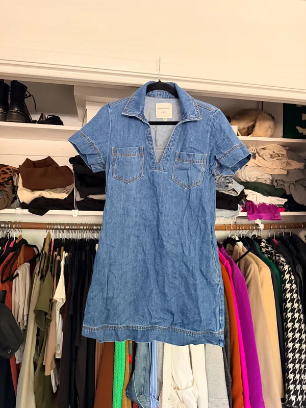 Habitual dark blue denim short sleeve collared mini dress Size XS - Image 13