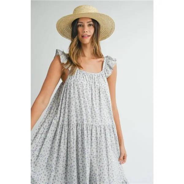 MABLE Floral Ruffle Shoulder Tiered Midi‎ Dress - Image 4