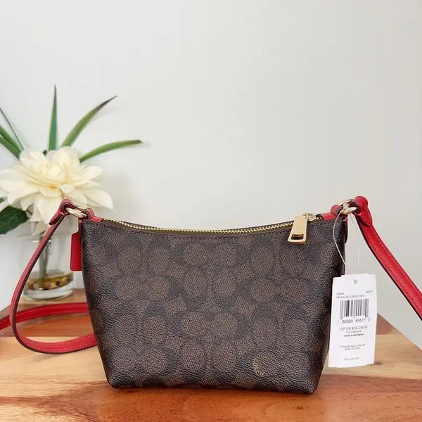 NWT Coach Zip Top Crossbody‎ Bag In Signature Canvas - Image 4