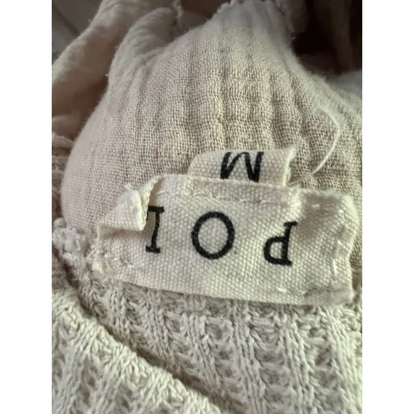 POL Beige Mixed Texture Cotton Hooded Henley Pullover Top‎ Size M - Image 4