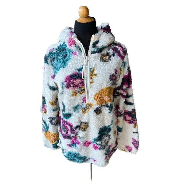 ANTHROPOLOGIE Rosemarie Hooded Sherpa Jacket Teddy Sweater Floral XS - Image 11