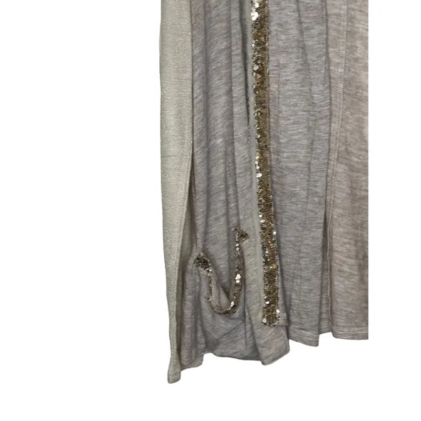 Miss Me Women's Cardigan‎ Sweater Sparkle Open Front Gold Sequins Pockets Small - Image 3