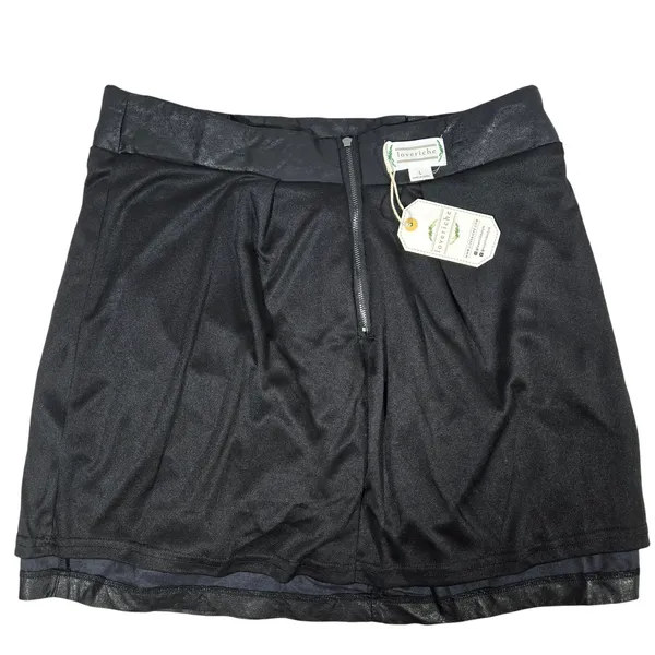 LoveRiche Belted Black Faux Leather Mini Skirt‎ L NWT - Image 6