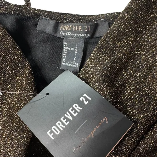 Forever 21 Metallic Bodysuit L Black Bronze Shimmer Cowl Neck NWT - Image 9