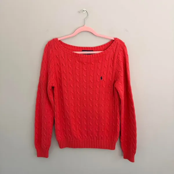 Orange Ralph Lauren‎ Boat Neck Cable Knit Sweater - Image 2