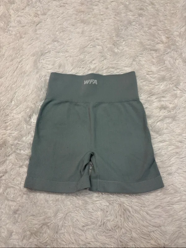 White Fox Ribbed High-Waist Bike Shorts in Sage - Image 2