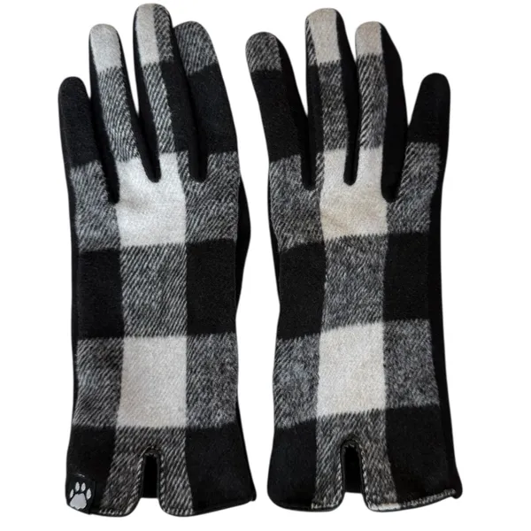 Black‎ and White Check Gloves Black - Image 2