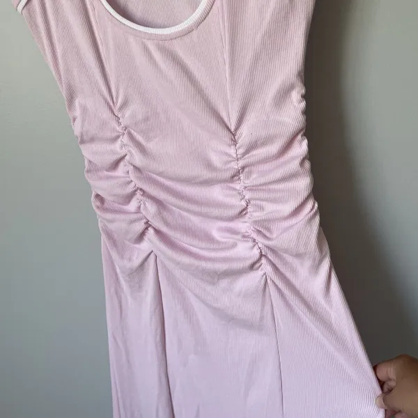 Daily Practice Line It Up V-Neck Maxi Dress Pink White Ribbed Size Medium - Image 9