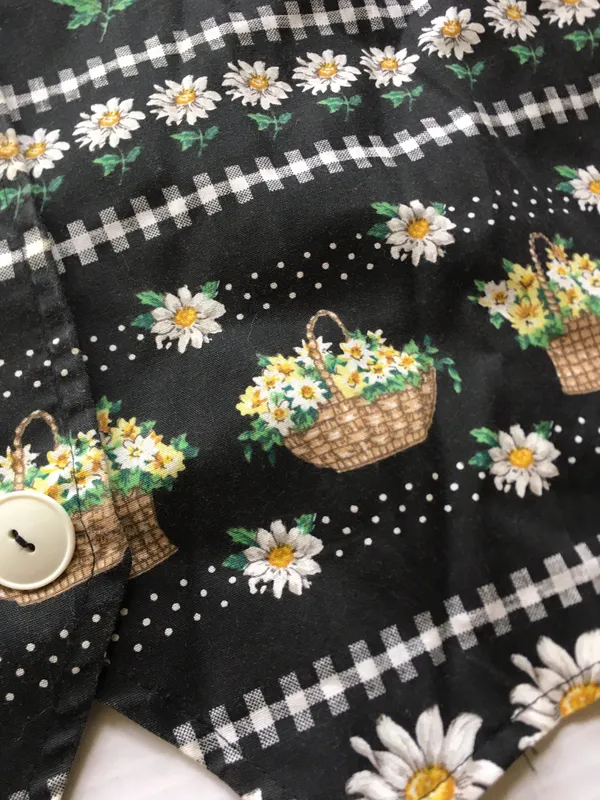 Blair Vintage 90s Black Daisy Vest Gingham Flower Basket M Grandmacore - Image 6