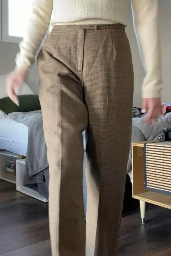 Vintage petite brown plaid cropped trousers - Image 2